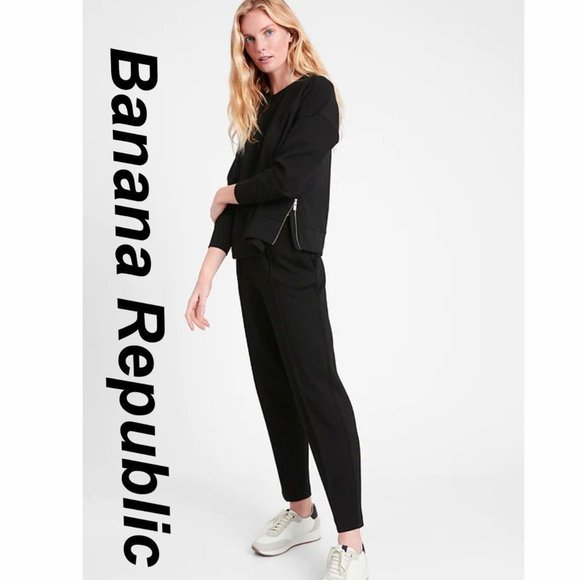 Banana Republic Women's Sweatshirt Size S Petite Scuba-Knit Side-Zip Black - Picture 2 of 7